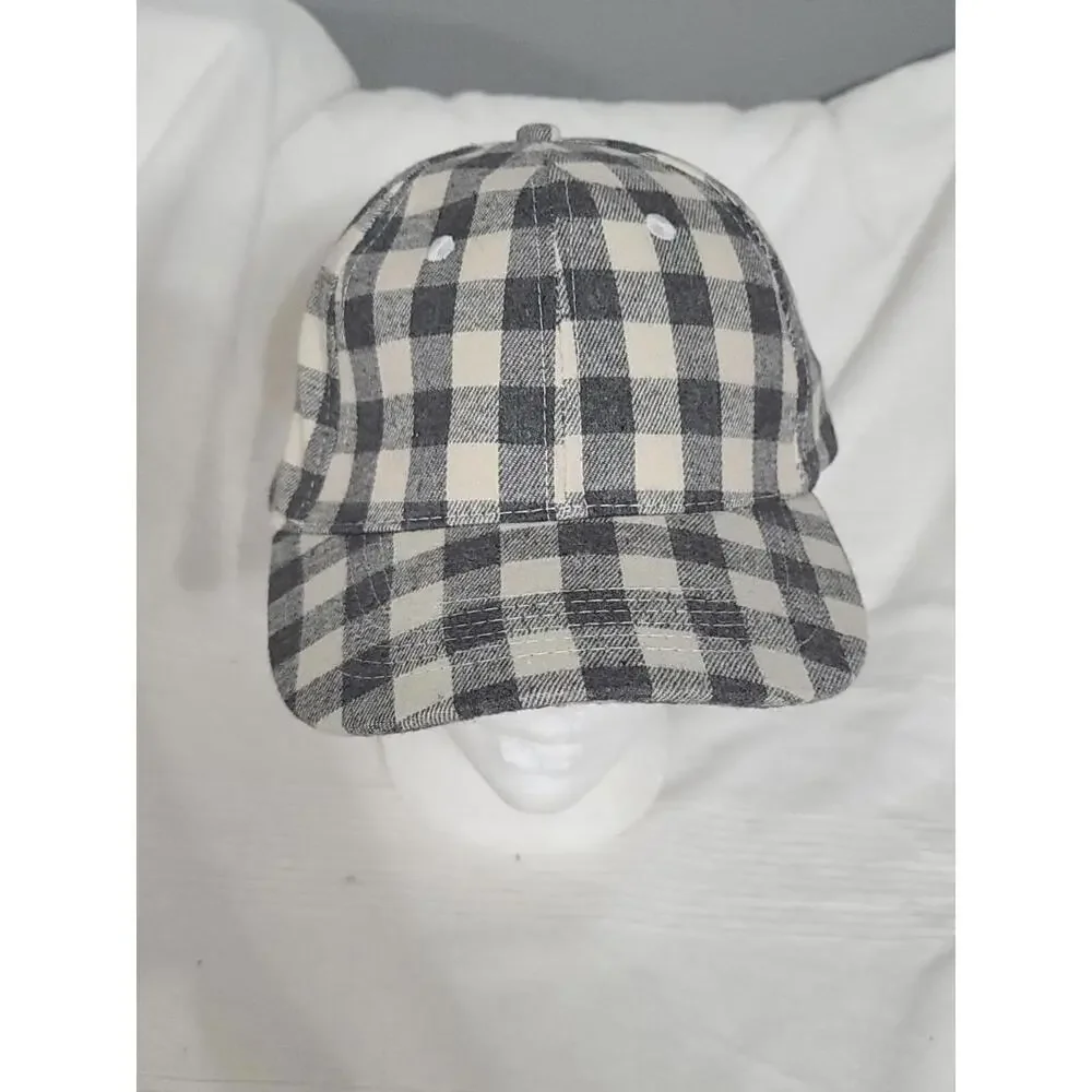 Cocus Pocus Baseball Cap Hat Womens Gray/Cream‎ Plaid Adjusts Cotton Blend NWOT